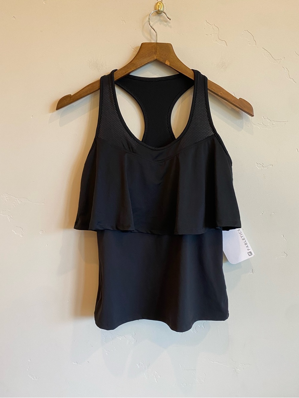 FABLETICS Black Ashlynn Double Up Racerback Tank Ruffle & Removable Bra Pads